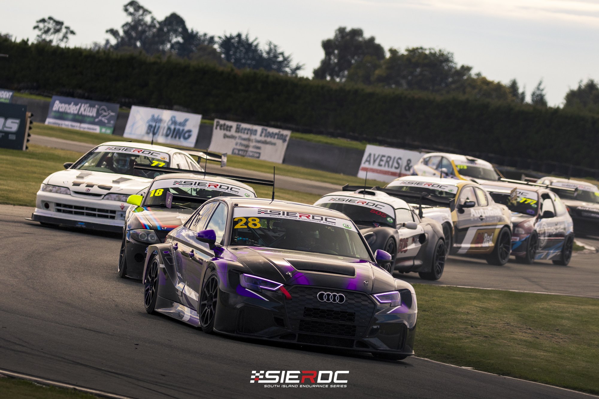 Audi RS3 #28 leading the Class 2 and 3 field at Levels Raceway