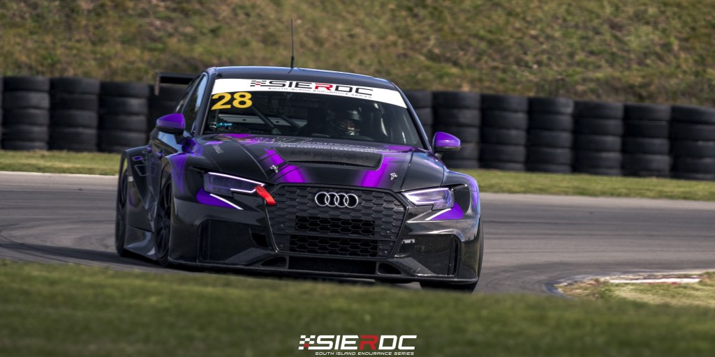 Audi RS3 LMS #28 at speed at Levels Raceway